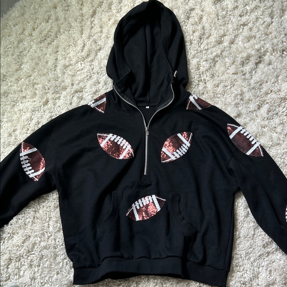 Black Hoodie with Sequin Football Design
